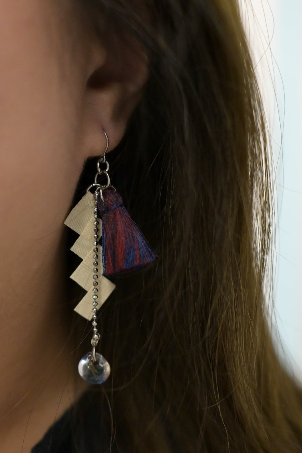 神社紙垂｜耳環 (藍紅色)