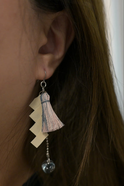 神社紙垂｜耳環 (粉紅色)