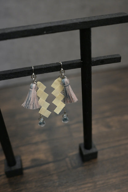 神社紙垂｜耳環 (粉紅色)