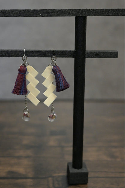 神社紙垂｜耳環 (藍紅色)