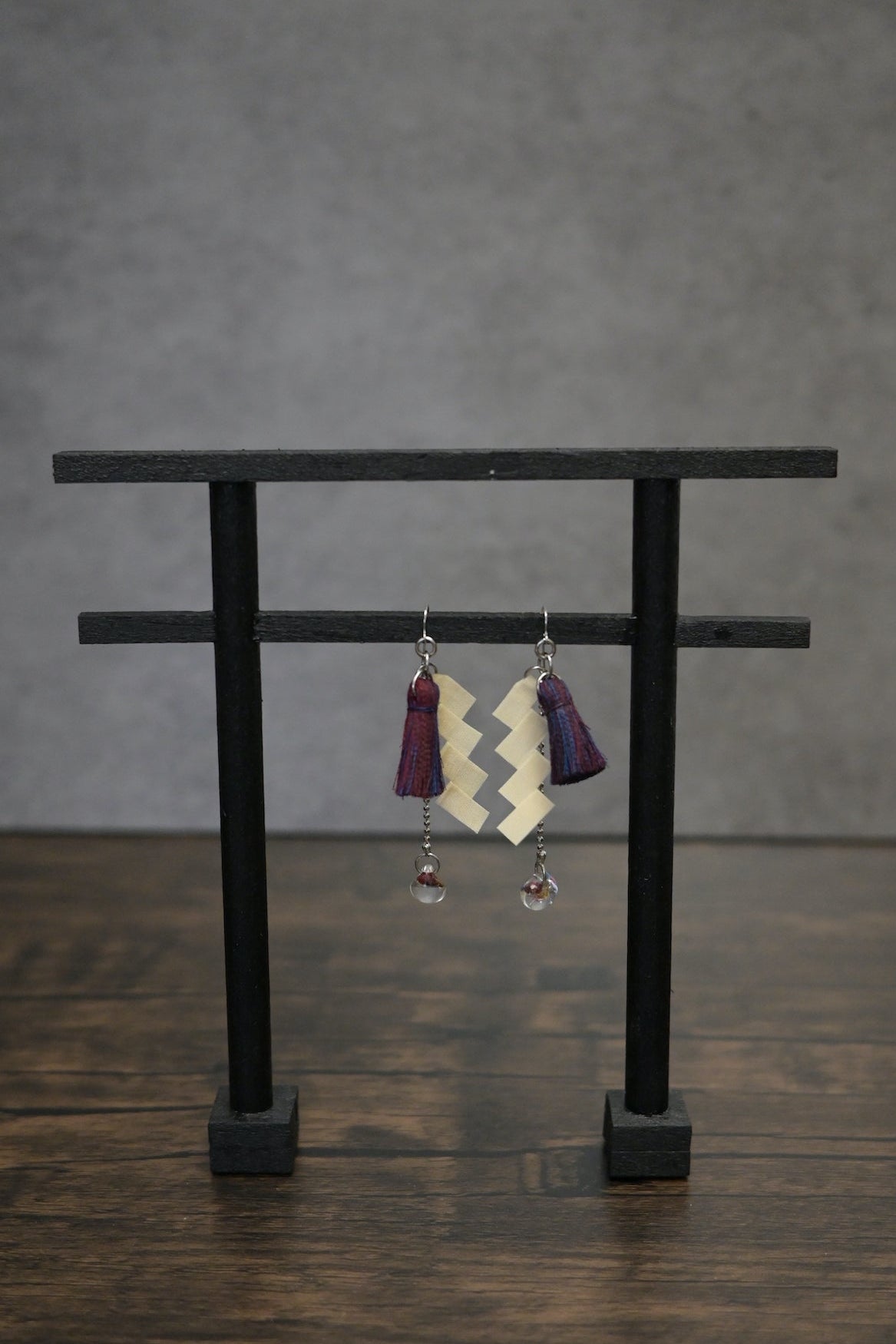 神社紙垂｜耳環 (藍紅色)