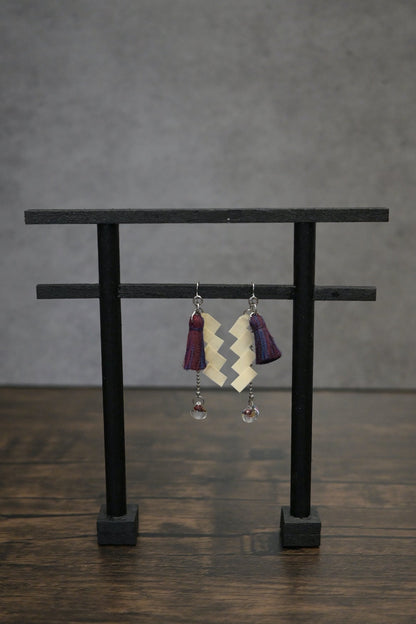 神社紙垂｜耳環 (藍紅色)