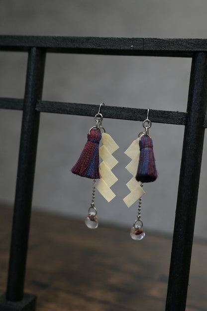 神社紙垂｜耳環 (藍紅色)