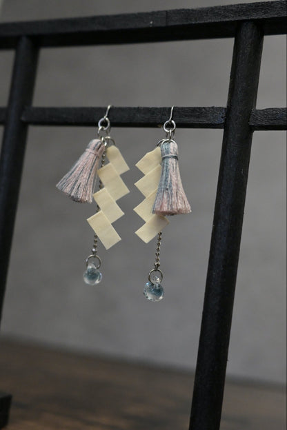 神社紙垂｜耳環 (粉紅色)