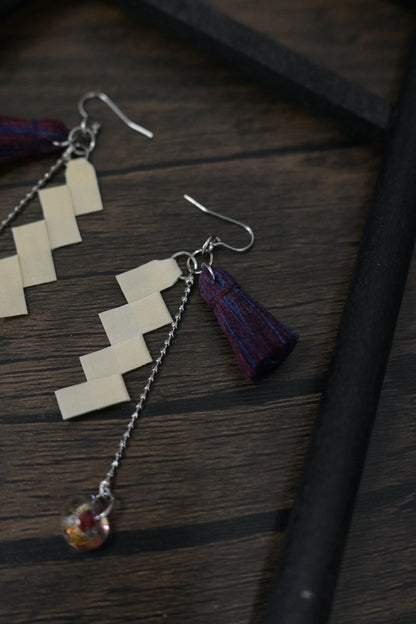 神社紙垂｜耳環 (藍紅色)