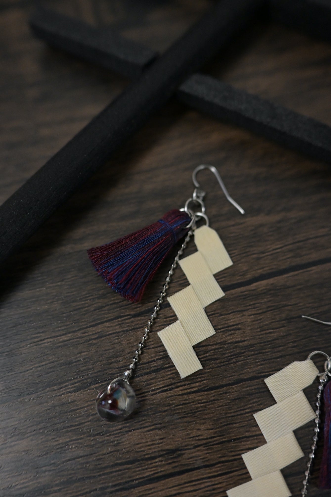 神社紙垂｜耳環 (藍紅色)